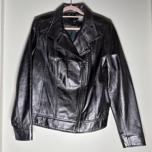 H by Halston Silver Leather Moto Jacket | Metallic Biker